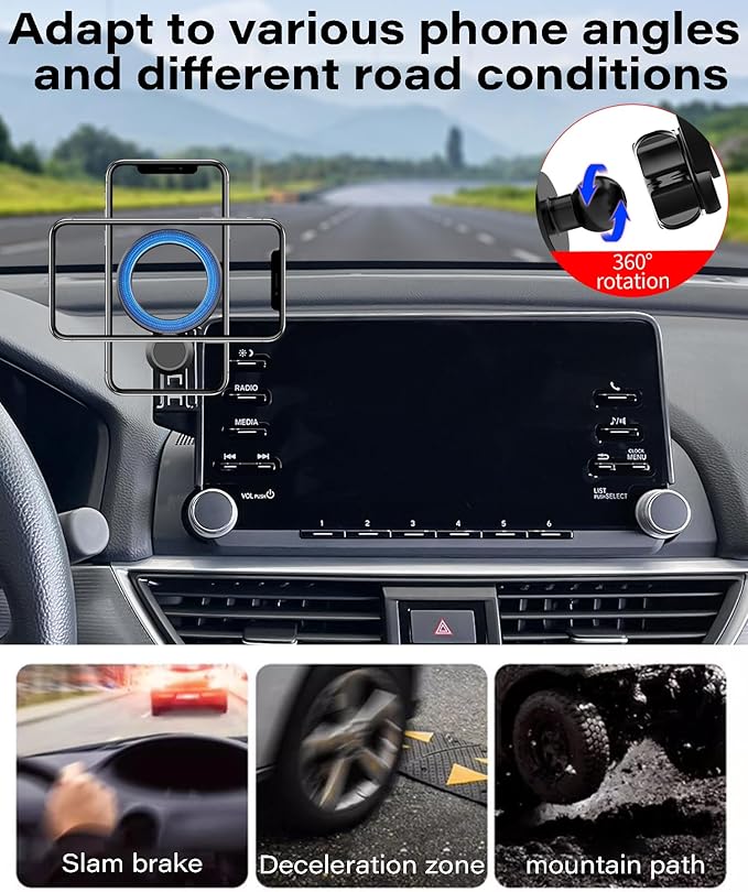 Magnetic Car Phone Mount for Honda Accord 2018-2025 Accessories, for MagSafe Strong Magnets Cell Phone Holder 8-Inch Screen Cradles, with Portable Phone Gripper 360° Rotation