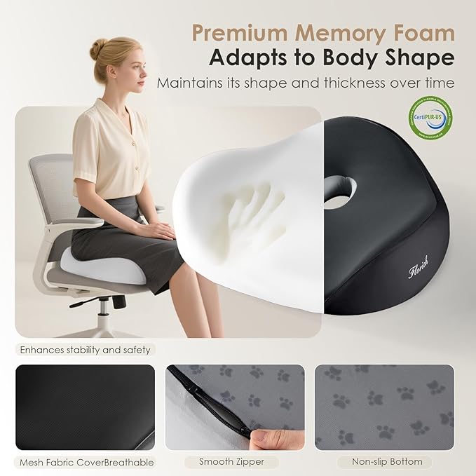 FLORICH Memory Foam Seat Cushion for Car & Office, Extra Large Driver Seat Pad with Lumbar Support, Ergonomic Comfort for Long Driving, Desk Chair, Wheelchair, Truck