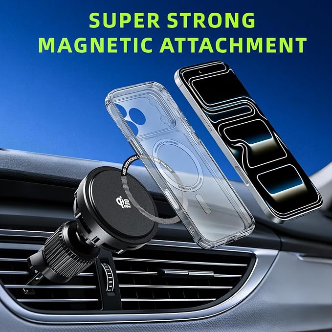 25W Qi2.2 Wireless Car Charger, Magnetic Phone Holder with RGB Light and Ice Cooling, Car Mount Charger 360°Rotation for Air Vent, Fast Charger for iPhone 17 Max Plus 16 15 14 13 12 Air Pro