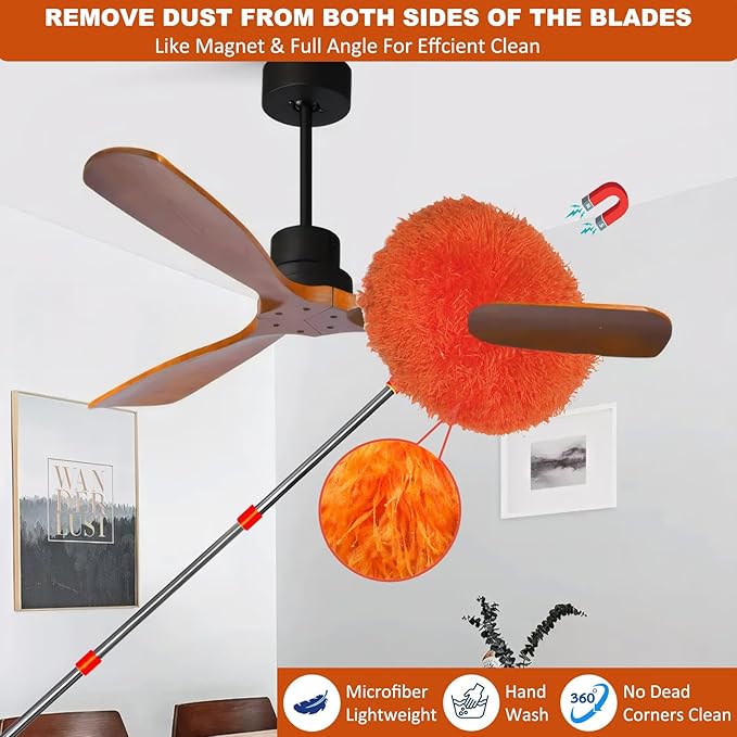 20+ Feet High Reach Dusting Kit, Cobweb Duster & Ceiling Fan Duster with 3-14 ft Extension Pole for Cleaning, Microfiber Feather Duster Cleaner for Cleaning Walls Bookshelves Furniture Door Window