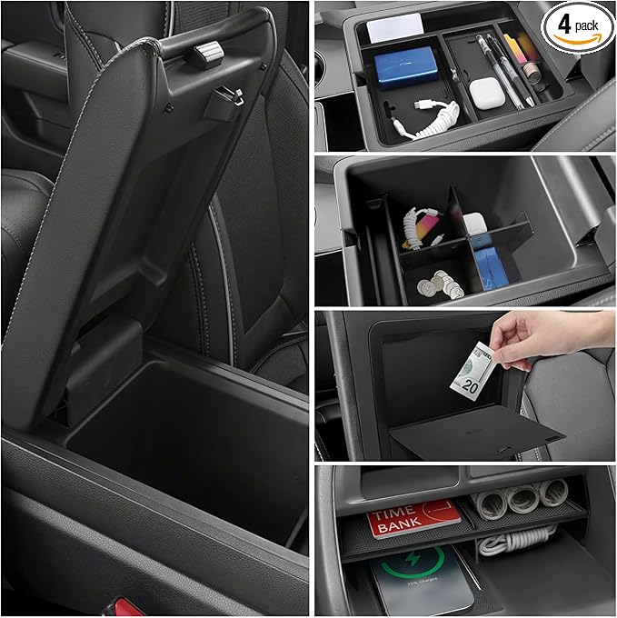 YOJOJOCO 4PCS Center Console Organizer Compatible with Honda 2023 2024 2025 2026 Pilot ＆ 2026 Passport Accessories Armrest Hidden Storage Box Secondary Compartment Organizer Insert Secondary Tray