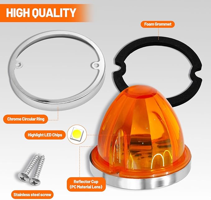 Dual Function 4Pcs Amber Watermelon Lights Strobe+Constant LED Side Marker Clearance Turn Signal Top Cap Roof Underglow Tail Trailer Lights for Semi Truck,Bus,Van,Camper,Golf cart