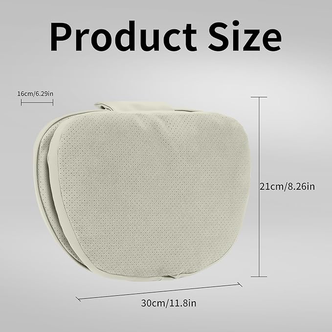 Car Headrest Pillow for Driving, Dual-Sided Leather Design Neck Pillow, Breathable Softness Neck Support, Universal Fit Head Rest Travel Pillow, Off White (Beige), 2 Pack