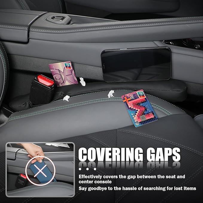 2026 New Car Seat Gap Filler 2 Pack,Leather Seat Gap Filler Strip with Fix Strap to Avoid Items from Falling,Universal Car Seats Gaps Plug Cars Interior Accessories