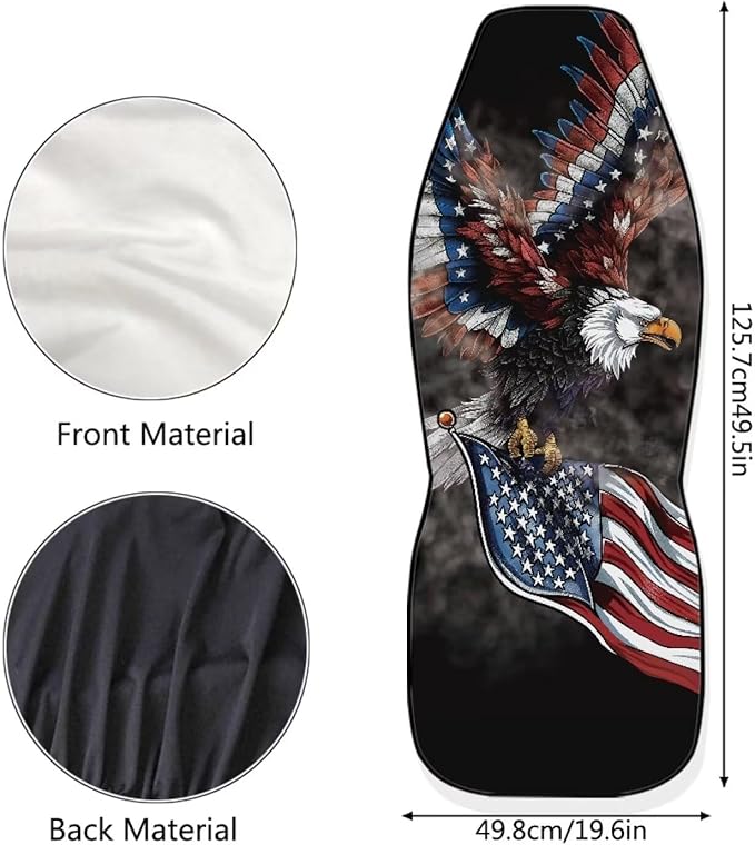 ELEQIN Car Front Seat Covers, Eagle America Flag Universal Seat Protector, Full Cover Fit Most Truck, SUV, Van Interior Decor