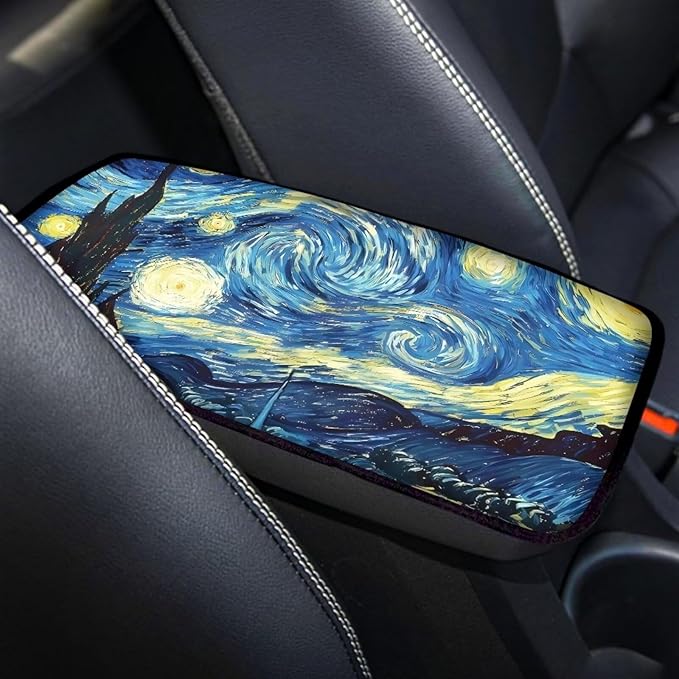 Car Center Console Armrest Cushion Cover for Van SUV Trucks Sedan,Van Gogh Starry Night Auto Decor Accessories Breathable Vehicle Armrest Cushion Pad,Universal Fit