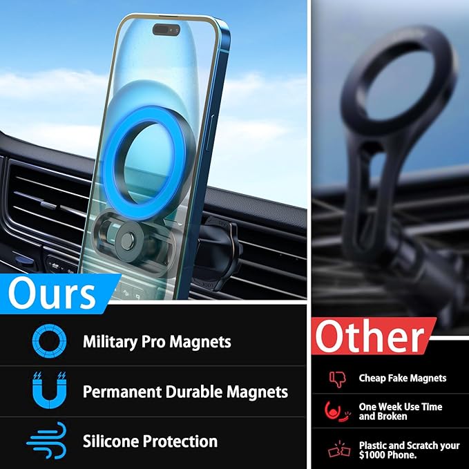Mag-Safe Car Mount, Adjustable [Quick Install] Ultra Magnetic car phone holder, Air Vent Phone Holders for Your Car, Car Accessories Fit for iPhone 17 16 Pro Max 15 14 13 12 Plus Mini for Men Women