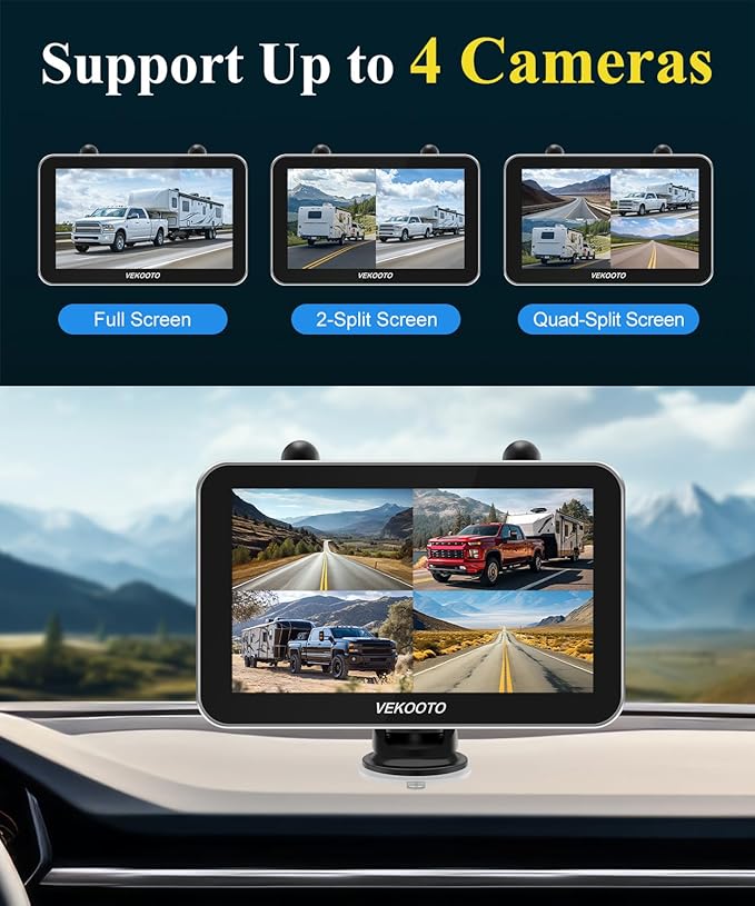 VEKOOTO VK7Pro 4 Magnetic Solar Wireless Backup Camera with 7'' Touchscreen Monitor, 15,800mAh Rechargeable, No Wiring, HD1080P Night Vision Wireless Backup Camera for Trucks, RV, Trailer, Camper