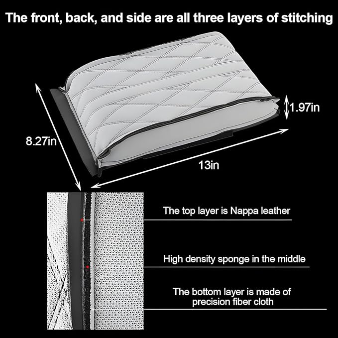 Car Center Console Cover, Leather Waterproof Vehicle Armrest Box Pad, Memory Cotton Comfortable Automotive Interior Seat Box Cushion Protector Accessories, Universal for Most Cars (Black)