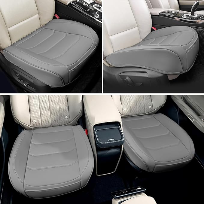 Car Seat Cover for Luxury & Comfort - PU Leather, Anti-Slip, Full Wrap Protection with Storage Pocket for Bottom Cushion - Universal Fit for 95% of Vehicles (Gray,2 Piece)