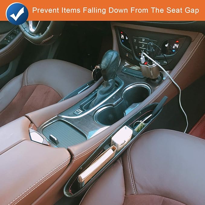 Coolrunner 2 Set Car Seat Gap Organizer, Car Seat Gap Filler, PU Full Leather Car Seat Crevice Storage Box Universal Fit in Between Car Seat Catcher for Phone Keys Cards Pens Coins(Black)