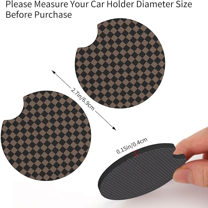 Checkered Black Brown Steering Wheel Cover Black Brown Checkered Steering Wheel Cover Anti-Slip Breathable Universal for 15 Inch Car with 2 Pieces Car Coasters Suitable
