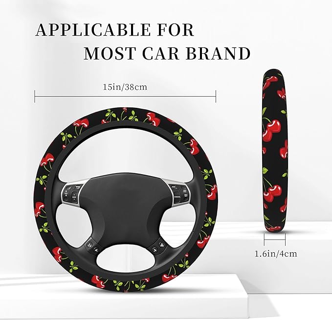 Cherry Hearts Red Steering Wheel Cover - Cherry Hearts Red Steering Wheel Cover Car Women Breathable Universal for 14-15 Inch Anti-Slip 2 Pieces Car Coasters for Men Women