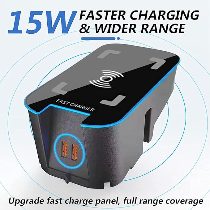 Wireless Car Charger Compatible with Volvo XC90 XC60 S90 S60 V90 V60 2024-2016, Center Console Accessory Panel, 15W Qi Fast Charging with USB QC3.0 Ports