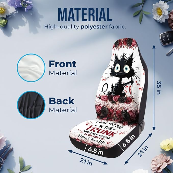 GENANY Spooky Black Cat Car Seat Covers Set of 2, Breathable Front Seat Covers for Truck Sedan SUV, Funny Car Accessories, Spooky Gift for Women Men
