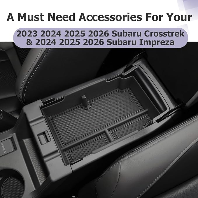 LUWU Center Console Organizer Compatible with Subaru Crosstrek & Impreza 2024-2026 Accessories Armrest Console Secondary Storage Box Insert Tray ABS Material with Coin Holder Black