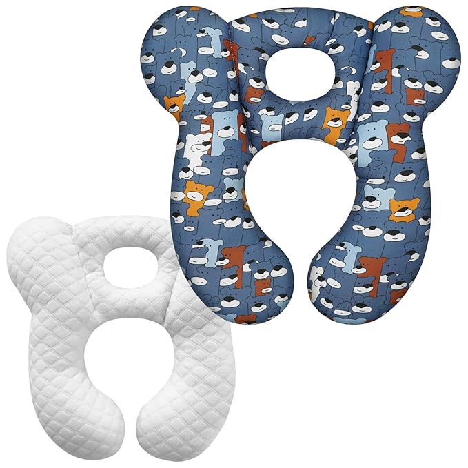 Baby Travel Pillow, Infant Kid's Cushion Soft and Skin Friendly for Car Seat, Pushchair and Stroller (Blue Bear)