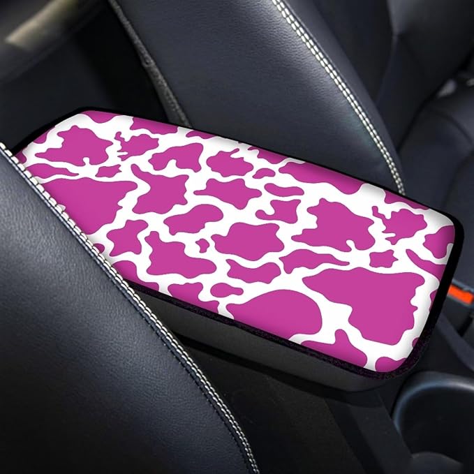 Dreaweet Car Armrest Cover Purple Cow Print Car Accessories for Women Cute Armrest Cover for Car Center Console Universal Fit Most Car Truck SUV Sedan