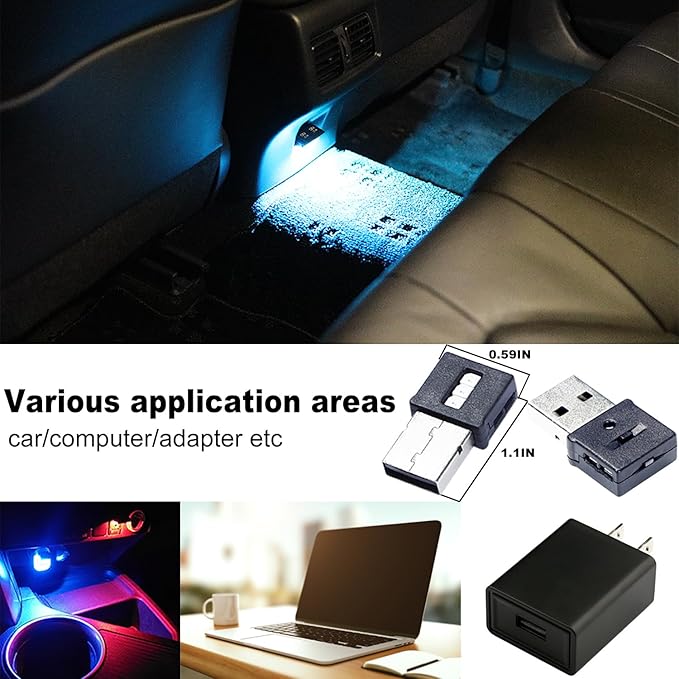 Lcyam Three Sides Emit Light USB Type-A Car LED Ambient Light 7Leds RGB Atmosphere Lamp, Interior Dimmable Mood Lighting for Cars/SUV/Trucks