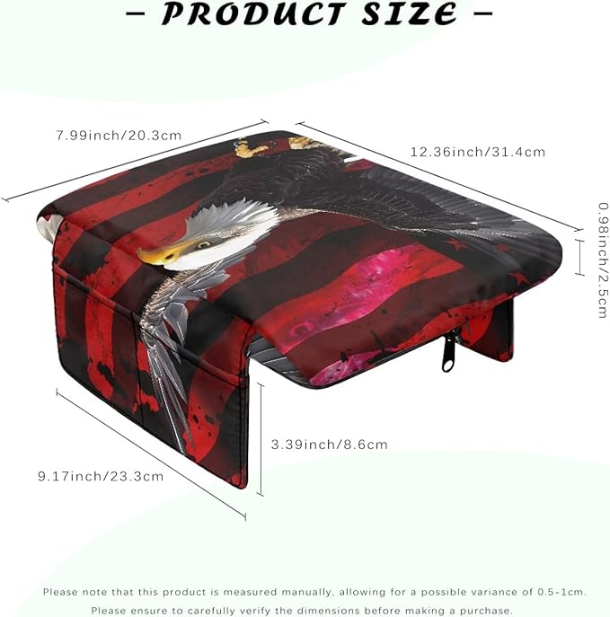 Car Center Console Cover Pad, American Flag Eagle Auto Console Arm Rest Cushion, Car Armrest Seat Box Protector, Car Memory Foam Armrest Pillow for Most Cars