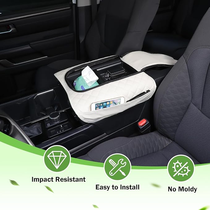 Center Console Armrest Cover Protector Pad Compatible with Toyota Tundra Sequoia 2022-2025 Leather Car Console Armrest Seat Cushion Waterproof Armrest Cushion Lid Interior Accessories (Style G)