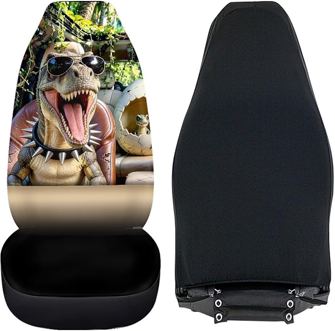 Dinosaur Car Seat Covers Front Seats Nonslip Auto Interior Accessories 2 Pcs Set Cool Stretch Polyester Fabric Cover Automobile Front Seat Covers for Cars SUV Sedans