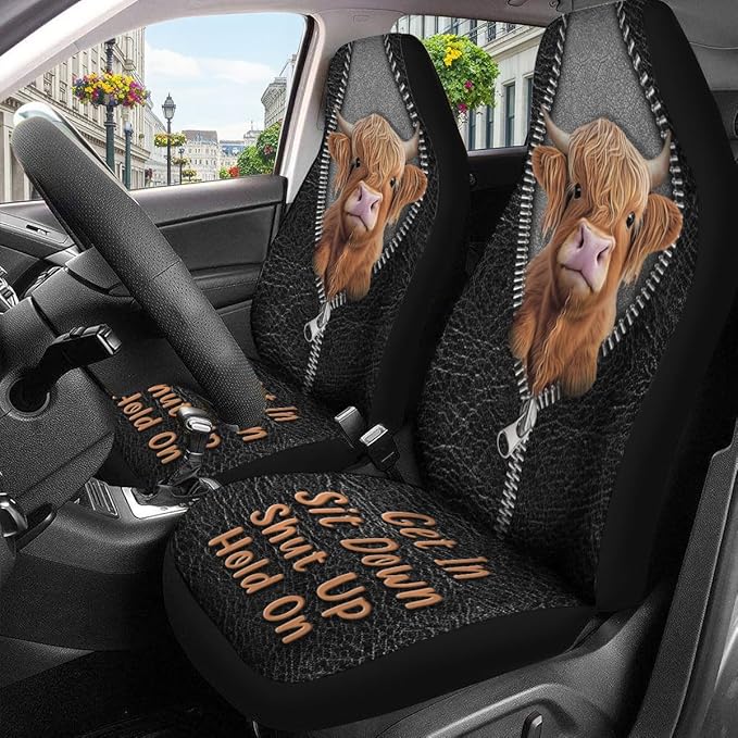 GENANY Highland Cow Car Seat Covers Set of 2, Breathable Front Seat Covers for Truck Sedan SUV, Farmhouse Car Accessories, Cow Gift for Women Men