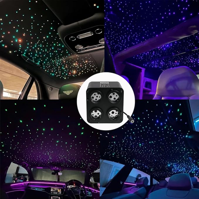 AMKI Updated 4Color Twinkle 36w Starlight Headliner Kits 1200pcs 0.03in 13.1ft Fiber Optic Light Cable 4 Ports Starlight Box App/Remote Control Sound Mode for Car Home Ceiling Decoration