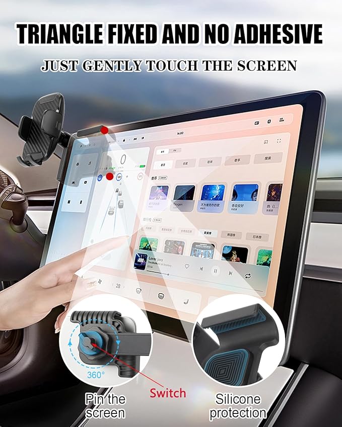 for Tesla Phone Mount, No Adhesive Required for Touchscreen, Universal Car Phone Holder for Tesla Model Y/3, Adjustable Angle and Length, Model Y Accessories 2026 Fits All Phones