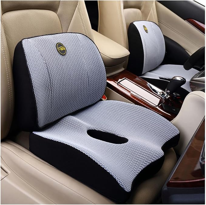 Heightening Wedge Car Seat Cushion Pad for Driving with Comfort Memory Foam, Curved Design Closely Adheres to The Lumbar Spine and Buttocks, Relieving Fatigue Broader Vision (Cushion Set,Light Grey)
