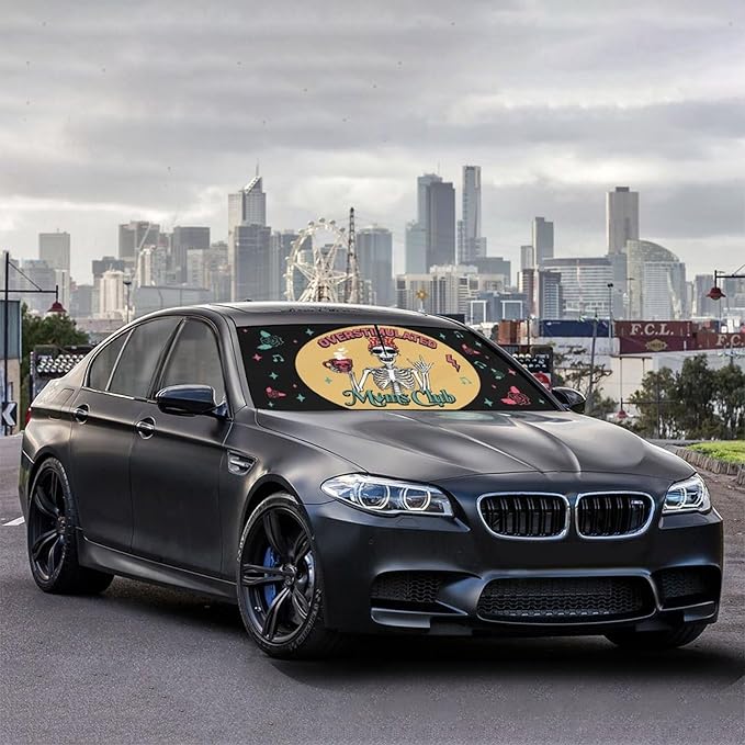 Socira Moms Funny Club Skull Car Windshield Sunshade for Mother Umbrella Foldable Visor Umbrella Cool Sun Shade Cover Sunshade Front Window Cover Car Accessories Mother's Birthday Gifts (57" X 30")