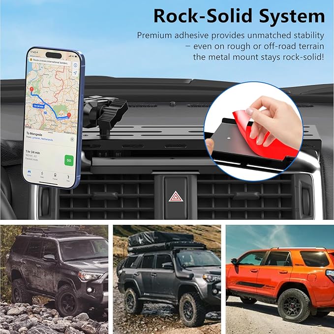 DIAMOOKY Metal Magnetic Phone Mount for Toyota 4Runner 2024 2023 2022 2021 2020-2010 5th Gen 4runner Accessories Dash Cell Phone Holder Adjustable Phone Stand Fit for All Smartphone