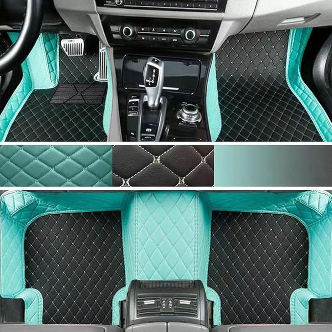 Custom Personalized Floor Mats for Cars - Luxury Full Coverage All Weather Mats, Anti-Slip Leather Mat Set, Fit for 99% of Cars, SUVs & Trucks (Light Blue&Black Beige, C-Double Color)