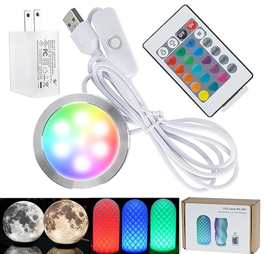 Remote Control RGB LED Lamp Kit 001 with Power Off Color Storage for Bambu Lab H2D/X1/P1P/A1 Includes Button Battery Makerworld 3D Printed DIY Hardware Model Spare Parts 5V USB Powered