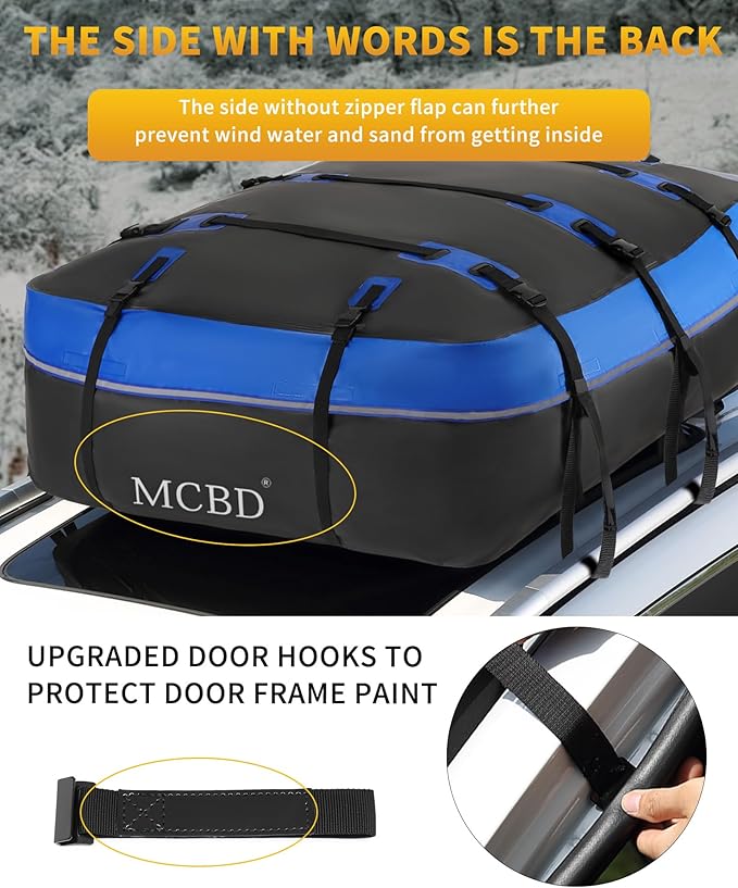 MCBD Rooftop Cargo Carrier Bag, 15 Cubic Feet Waterproof Soft-Shell Car Roof Bag for All Vehicles SUV with/Without Rack, Car Top Luggage Storage Bag