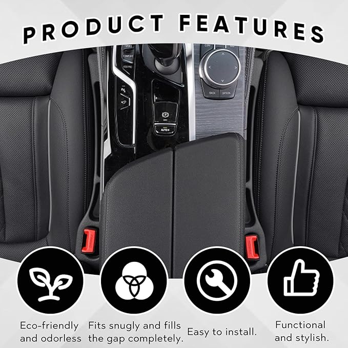 2PCS Car Seat Gap Filler Organizer, Upgrade Car Gap Filler with Fill and Storage Function for Storing Phones Keys Cards, Universal No Drop Seat Guard for Cars (Black)