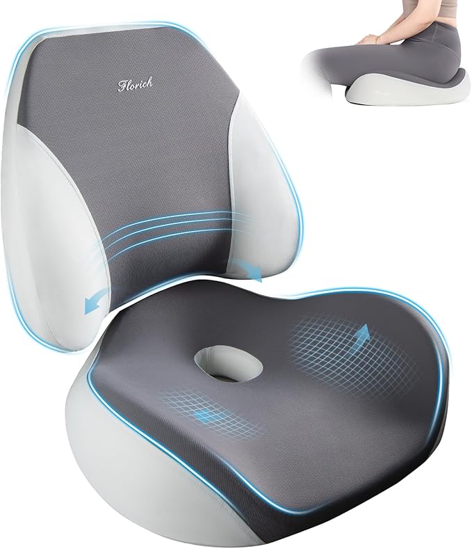 FLORICH Upgraded Ergonomic Memory Foam Car Seat Cushion with Lumbar Support, Non-Slip, Washable Driving Seat Cushion for Back & Sciatica Pain Relief, Large Car Seat Cushion Driver, Office-Gray