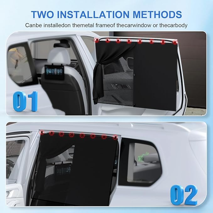 Car Window Shades with 8 Strong Magnets-26.8"x19.7" Dual Layer Car Rear/Side Window Sunshade for Baby Semi-Transparent 2-in-1 Universal Auto Sun Shade for Kid & Pet Protection (2 Pack) Black