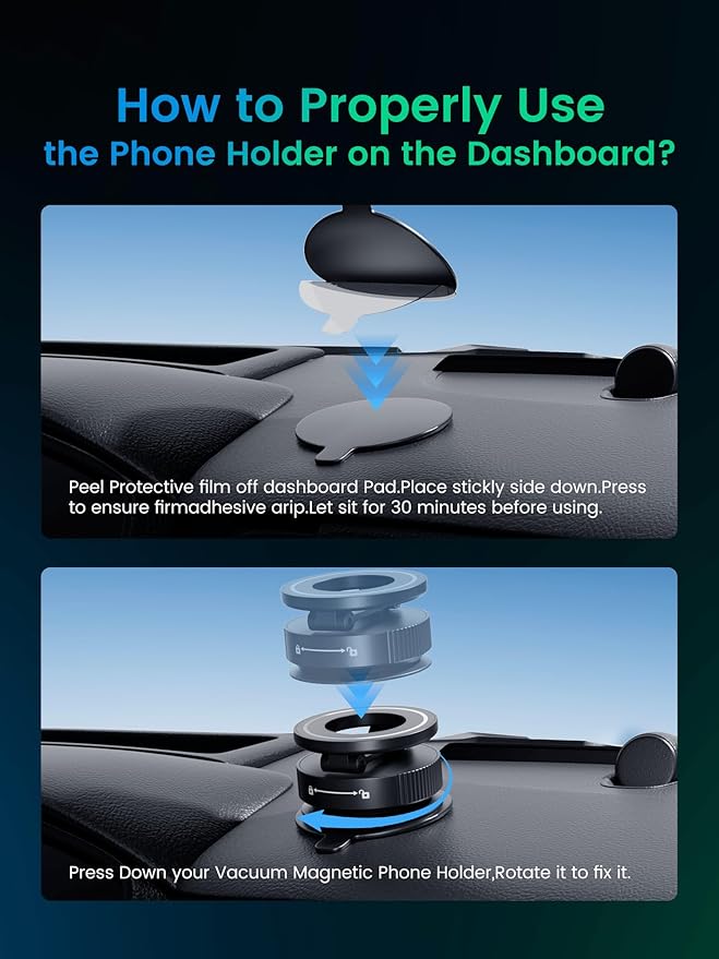 Vacuum Magnetic Phone Holder for MagSafe,Foldable Metal Suction Cup Phone Mount,360° Rotatable Phone Mount for All Smartphones & All Car Models-Black