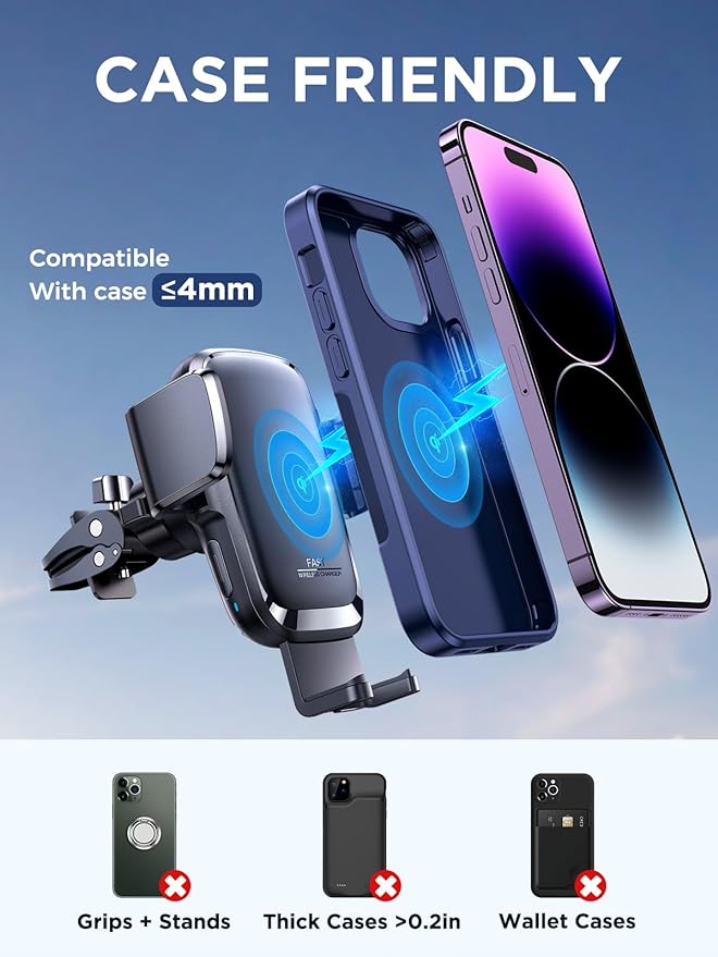 JOYROOM Wireless Car Charger, 15W Fast Charging Auto Clamping Car Phone Holder Charger, Phone Stand for Car Vent Phone Mount for iPhone 17/16/15 Pro Max Air, Galaxy S26/25 Ultra, Pixel 10 Pro and More
