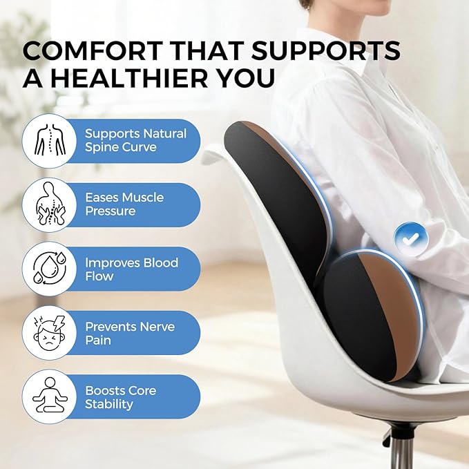 BEBAS Lumbar Support Pillow for Car, Ergonomic Memory Foam Back Cushion for Driving, Lower Back Support for Pain Relief, Lumbar Cushion for Car Seats, Office Chairs, Wheelchairs - Coffee