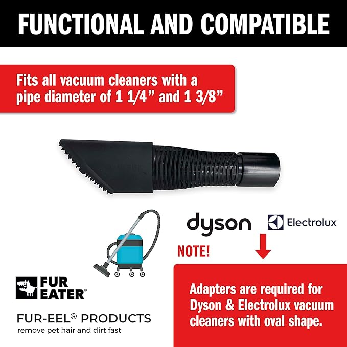 Pet Hair Removal Vacuum Attachment V1.0 for Car Detailing with 6 Replaceable Rubber Brush Heads, No Clog Airflow, Fits 1 1/4 and 1 3/8 in Hoses, 32mm 35mm