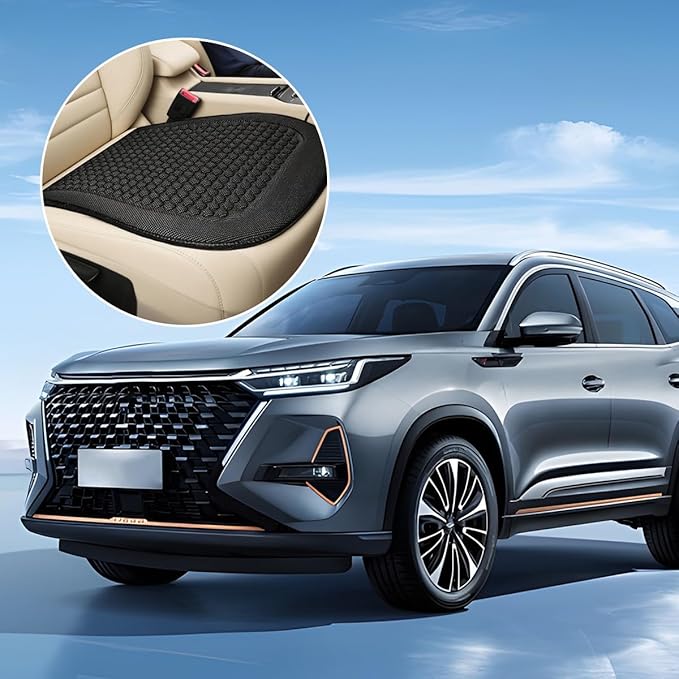 Car Front Seat Bottom Cover, Cool Breathable Anti-Slip Vehicle Driver Seat Protector Cushion, Comfortable Auto Interior Chair Protection Pad Mat, Universal for Truck SUV Sedan (Black)