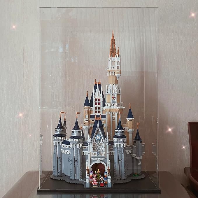 Choowin 31 inch Tall Acrylic Display Case for Lego Disney Castle 71040 Display Thickened Clear Acrylic Display Cases for Collectibles Figures Doll Assemble Dustproof Display Box(Black Base)