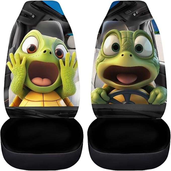 Funny Car Seat Cover Front Seats Only,Cartoon Turtle Driver Seat Cover Soft Saddle Blanket Cushion Cover for SUV,Vans,Sedans,Trucks