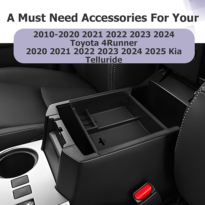 LUWU Center Console Organizer Tray Compatible with 2020-2025 2026 Kia Telluride/2010-2021 2022 2023 2024 Toyota 4Runner Accessories Armrest Console Organizer Armrest Organizer Insert Tray Black