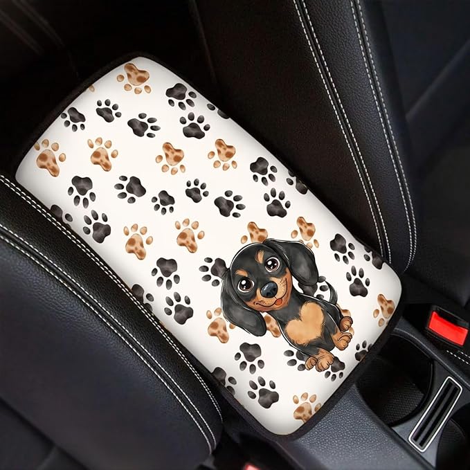 UNICEU Dachshund Dog Paw Car Center Console Armrest Cover Pad for Women, Neoprene Car Interior Accessories Anti-Slip Soft Automotive Armrest Seat Box Cover Soft Console Pads