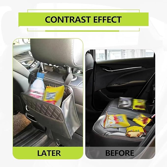 1Pack Car Seat Back Organizer, PU Leather Hanging Organizer, Multipurpose Storage Bag for Small Items, Waterproof Easy To Clean Car Accessories, for Car SUV Truck (Black)