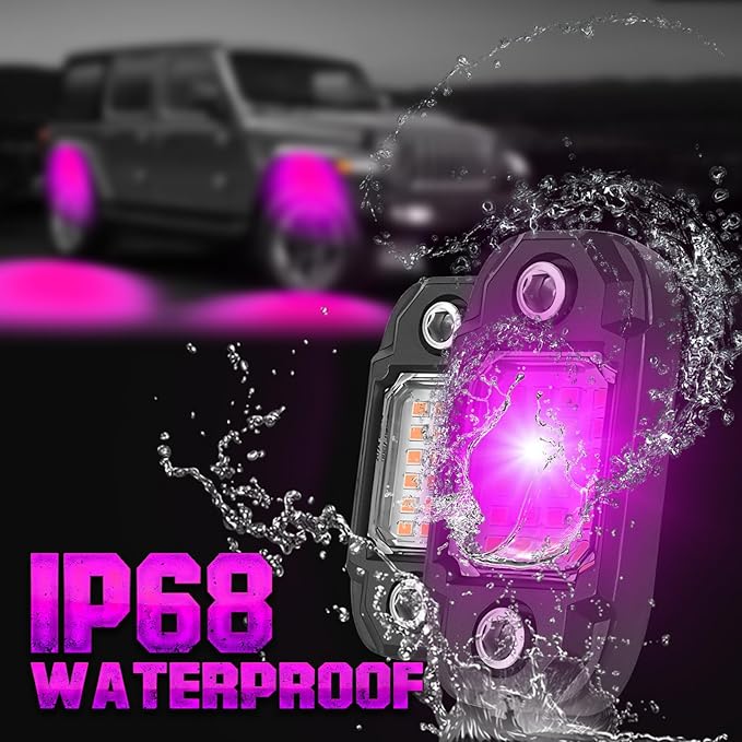 4 Pods Purple Rock Lights 24 LEDs Chips Waterproof Neon Trail Rig Lamp Underglow Light for Car Truck Motorcycle SUV ATV UTV