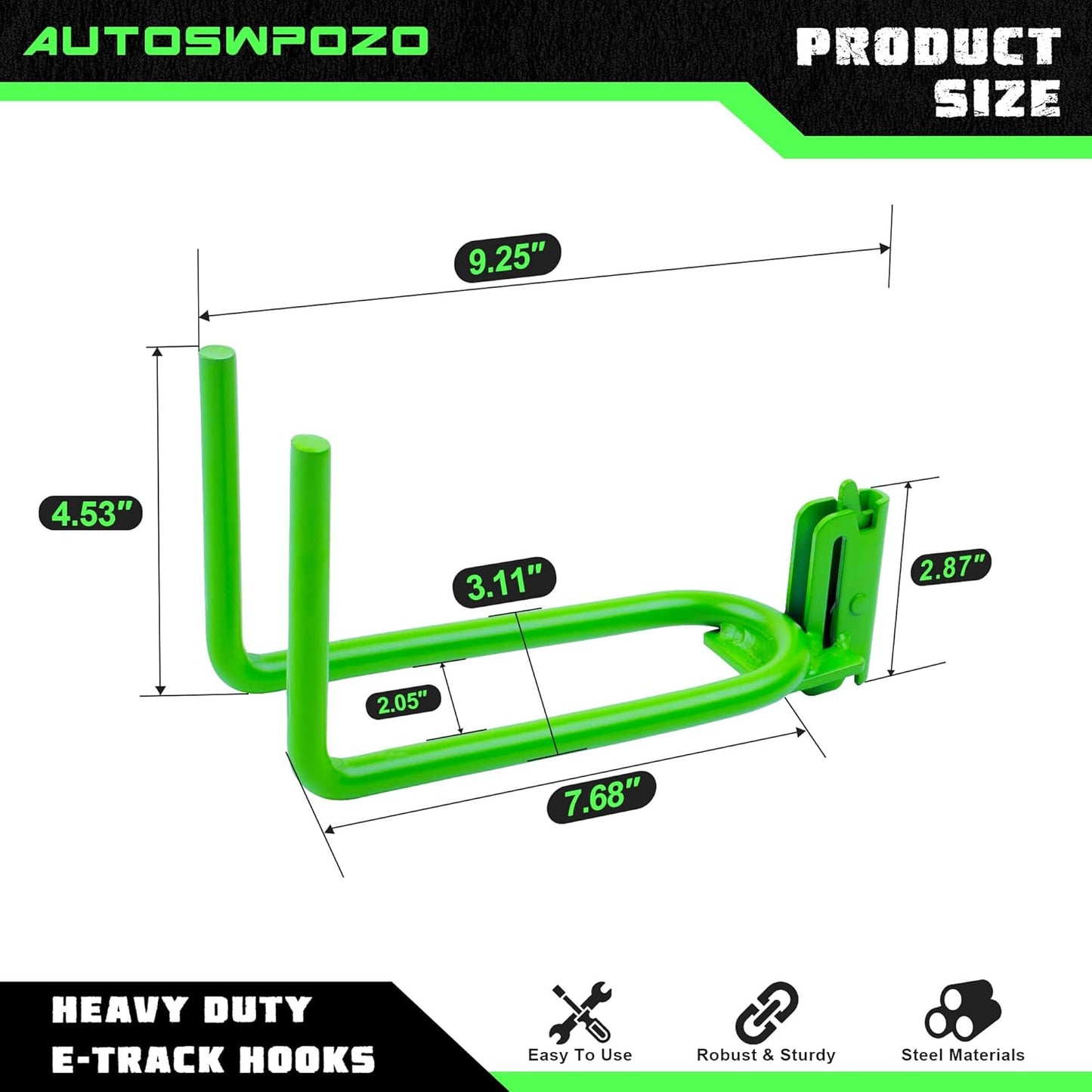 4-Pack E-Track Heavy Duty Shovel/Tool Hanger, E Track Hooks for Tools, Rakes, Spades in Trailers, Trucks, Workshop and Warehouse with E-Tracks, E Track Accessories Tool Holder (Green)